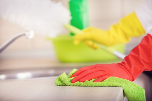 Local cleaners maintaining a reception area in Marylebone